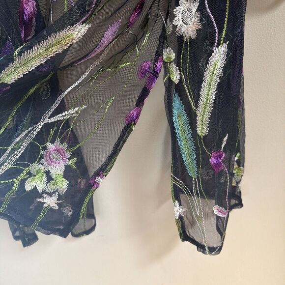 Catherine's Plus Size 1X Sheer Kimono-Style Long Jacket Floral Embroidered Boho - Picture 4 of 5